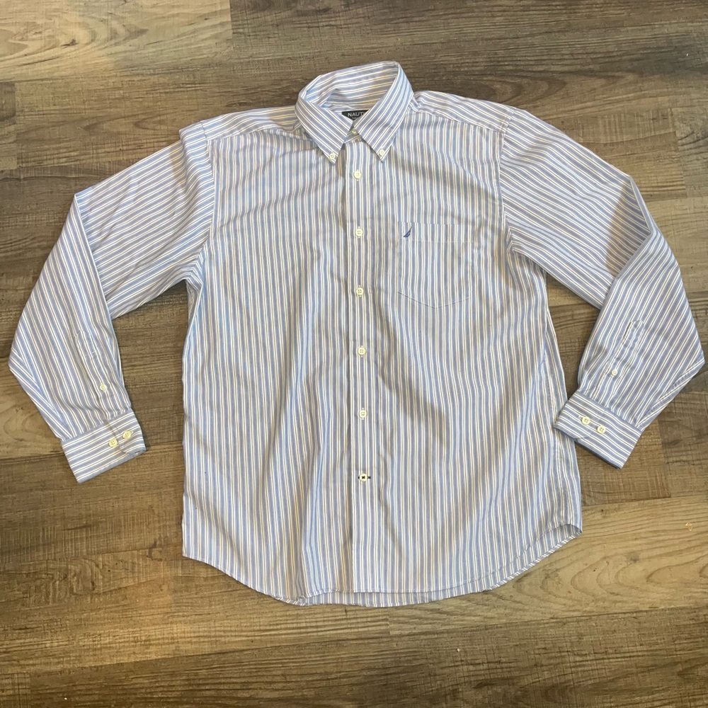 Men’s NAUTICA Tailored Fit Wrinkle Resistant Long Sleeve Dress Shirt Sz Large